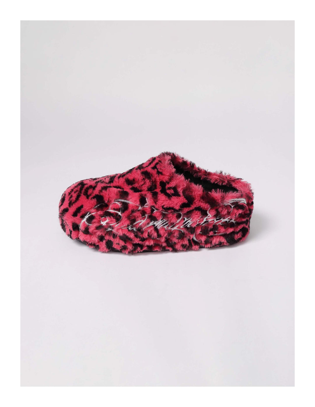 KARMANISTIC Rose White Leopard Fur Embroidered Slipper Clogs | Face 3 Face