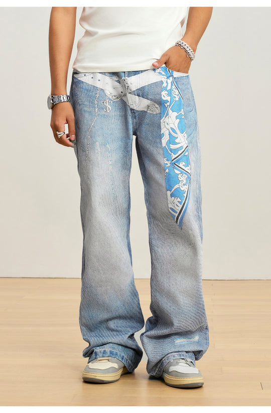 Small Town Kid Scarf Belt Chain 3D Printed Jeans | Face 3 Face