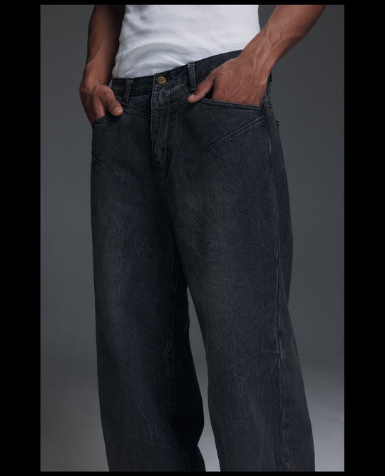 NOVACAM Water-Ripple Washed Baggy Jeans | Face 3 Face