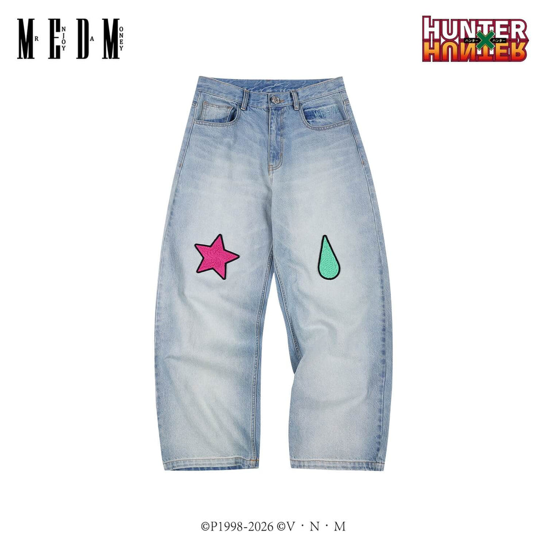 MEDM × HUNTER×HUNTER Hisoka Star and Teardrop Patch Washed Jeans