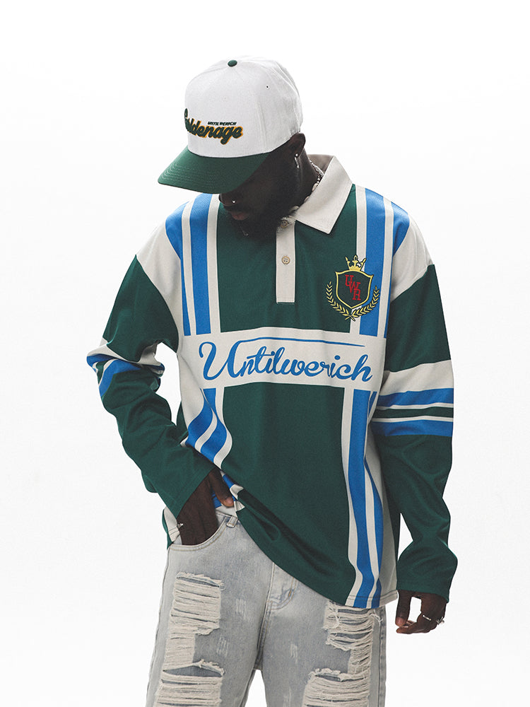 UNTILWERICH Color Blocking Striped Long Sleeve Polo Jersey | Face 3 Face
