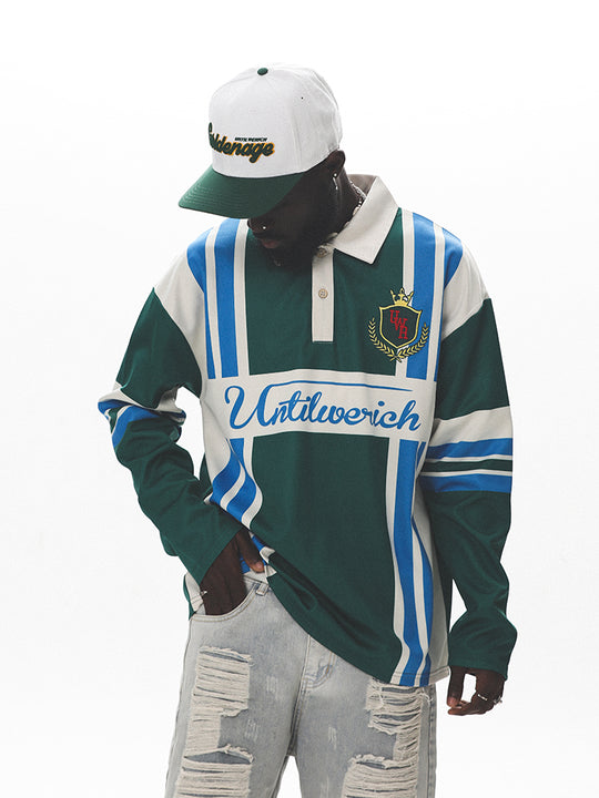 UNTILWERICH Color Blocking Striped Long Sleeve Polo Jersey | Face 3 Face