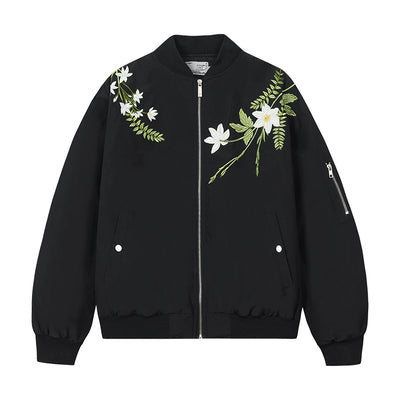 Harsh and Cruel Floral Text Embroidered Bomber Jacket | Face 3 Face