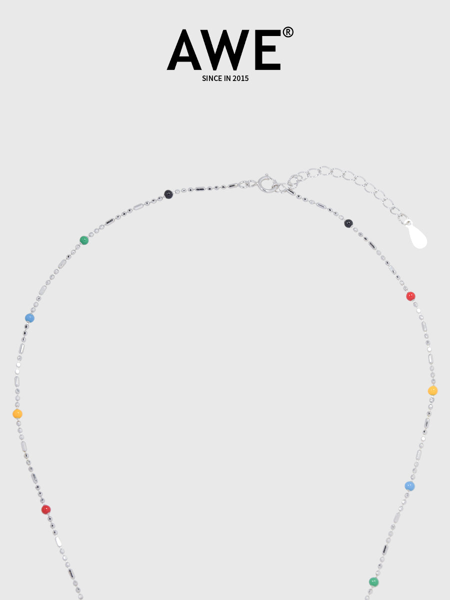 AWE Rainbow Bean Silver Beaded Chain Necklace | Face 3 Face