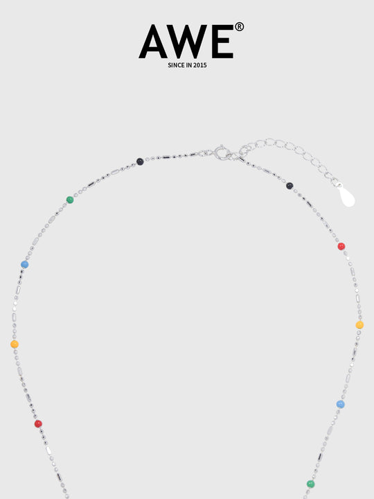 AWE Rainbow Bean Silver Beaded Chain Necklace | Face 3 Face