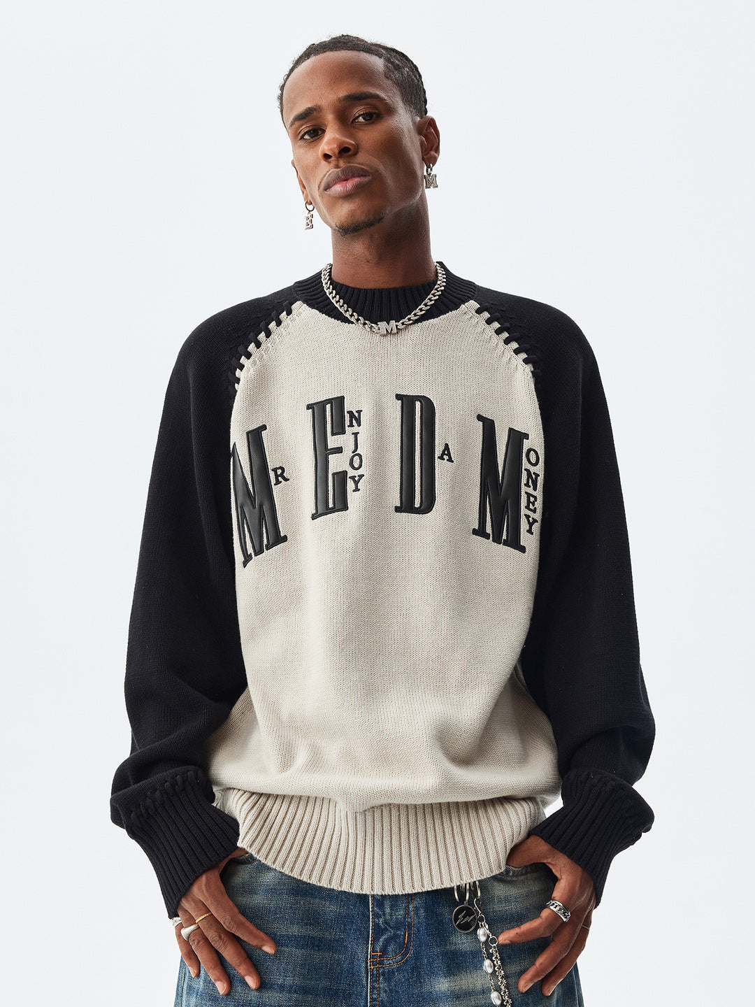 MEDM Color-Blocked Raglan Sleeve Knit Sweater | Face 3 Face