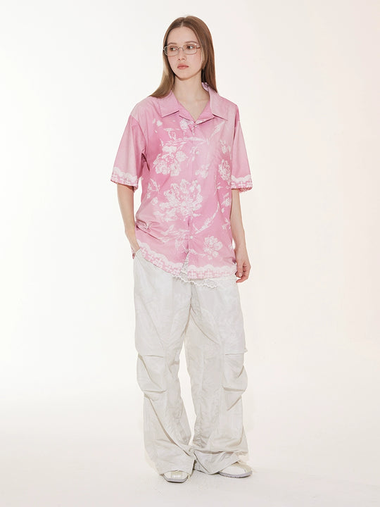 EMPTY REFERENCE Tie Dye Gradient Flower Short Sleeve Shirt | Face 3 Face