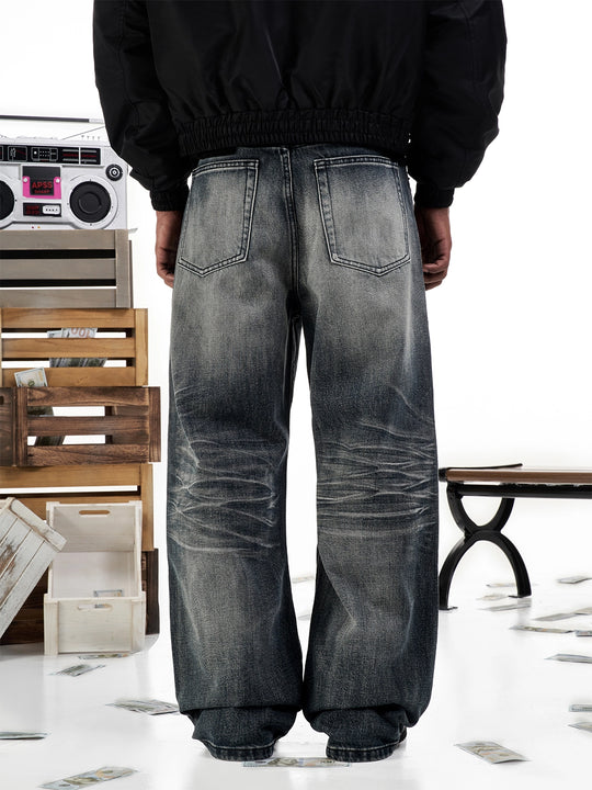 F3F Select Dark Navy Washed Baggy Jeans | Face 3 Face