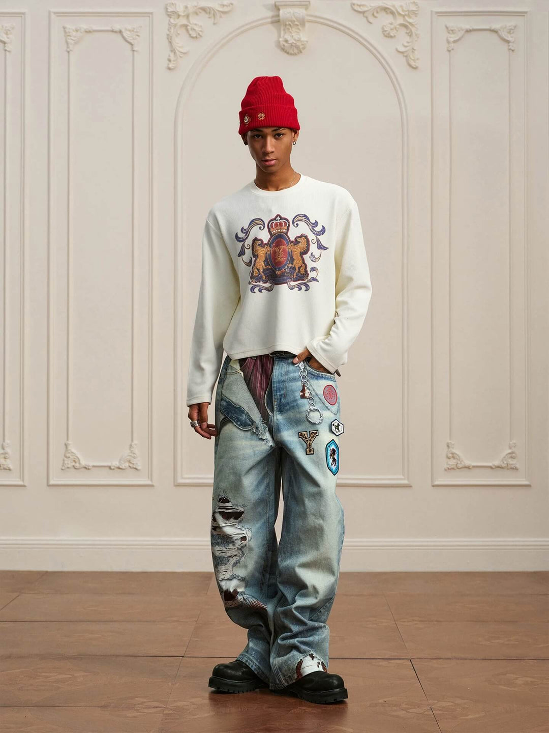 YADcrew Horse Vintage Print Waffle Long Sleeve Tee | Face 3 Face