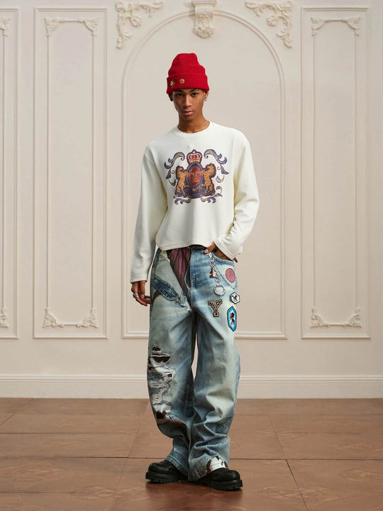 YADcrew Horse Vintage Print Waffle Long Sleeve Tee | Face 3 Face