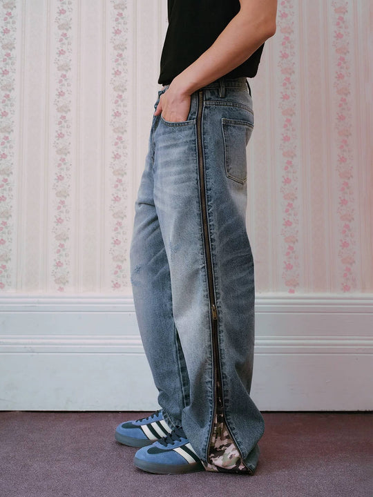 MEDM Side Zip Camouflage Washed Jeans | Face 3 Face