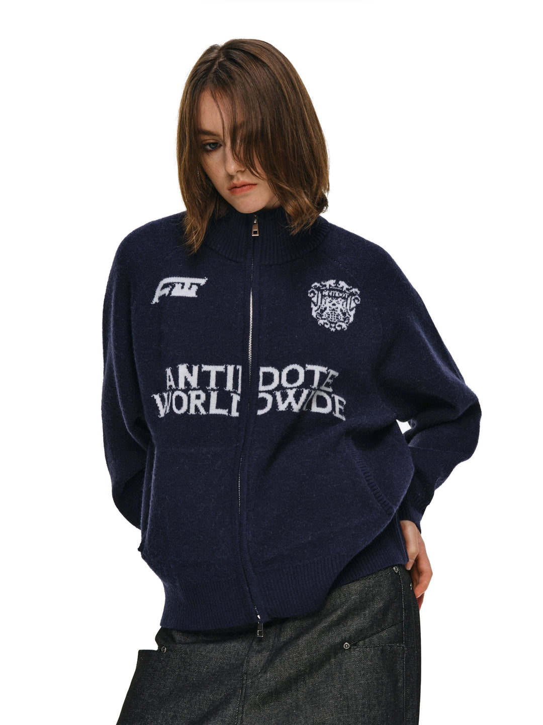 ANTIDOTE Logo Zip Knit Cardigan | Face 3 Face