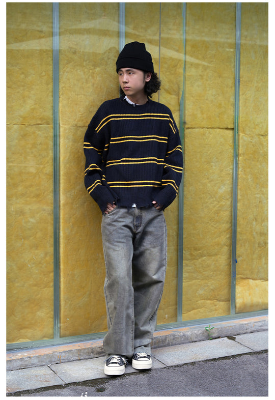 Remedy Striped Distressed Knit Sweater | Face 3 Face