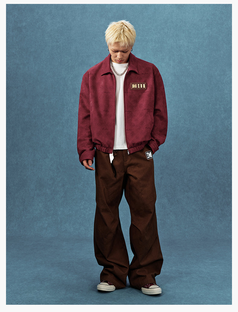 MEDM Leather Logo All-Over Monogram Suede Jacket | Face 3 Face