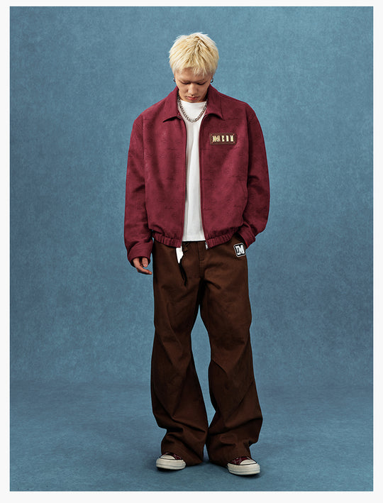 MEDM Leather Logo All-Over Monogram Suede Jacket | Face 3 Face