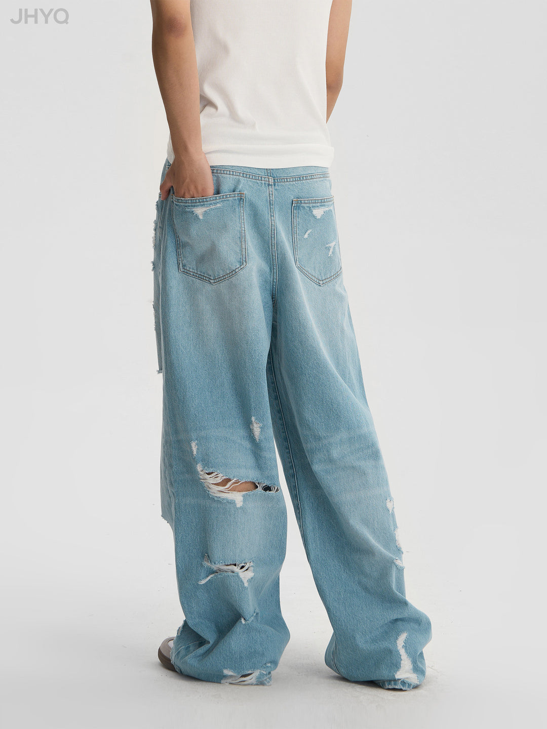 JHYQ Washed Holes Light Colored Baggy Jeans