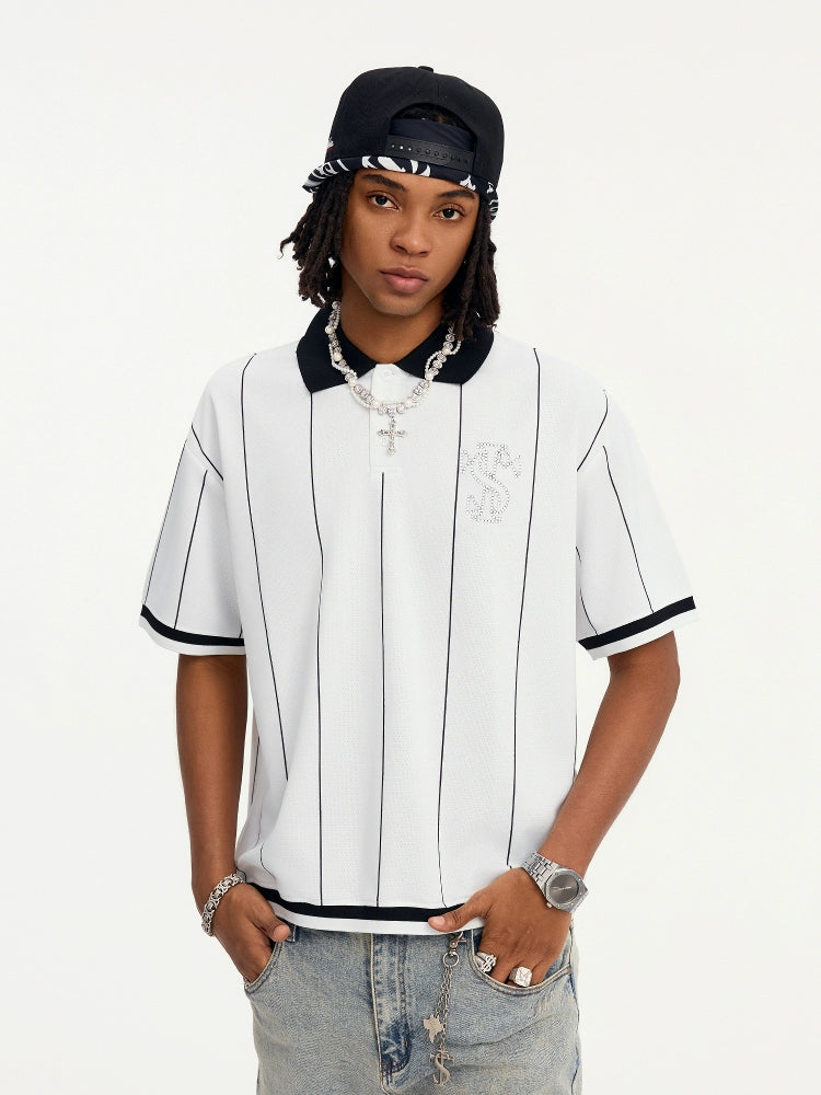 Small Town Kid Pearl Logo Striped Polo Jersey | Face 3 Face