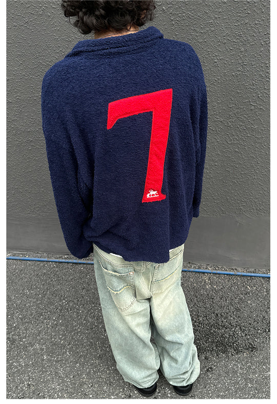 Remedy Number Patch Embroidered Polo Knit Sweater | Face 3 Face