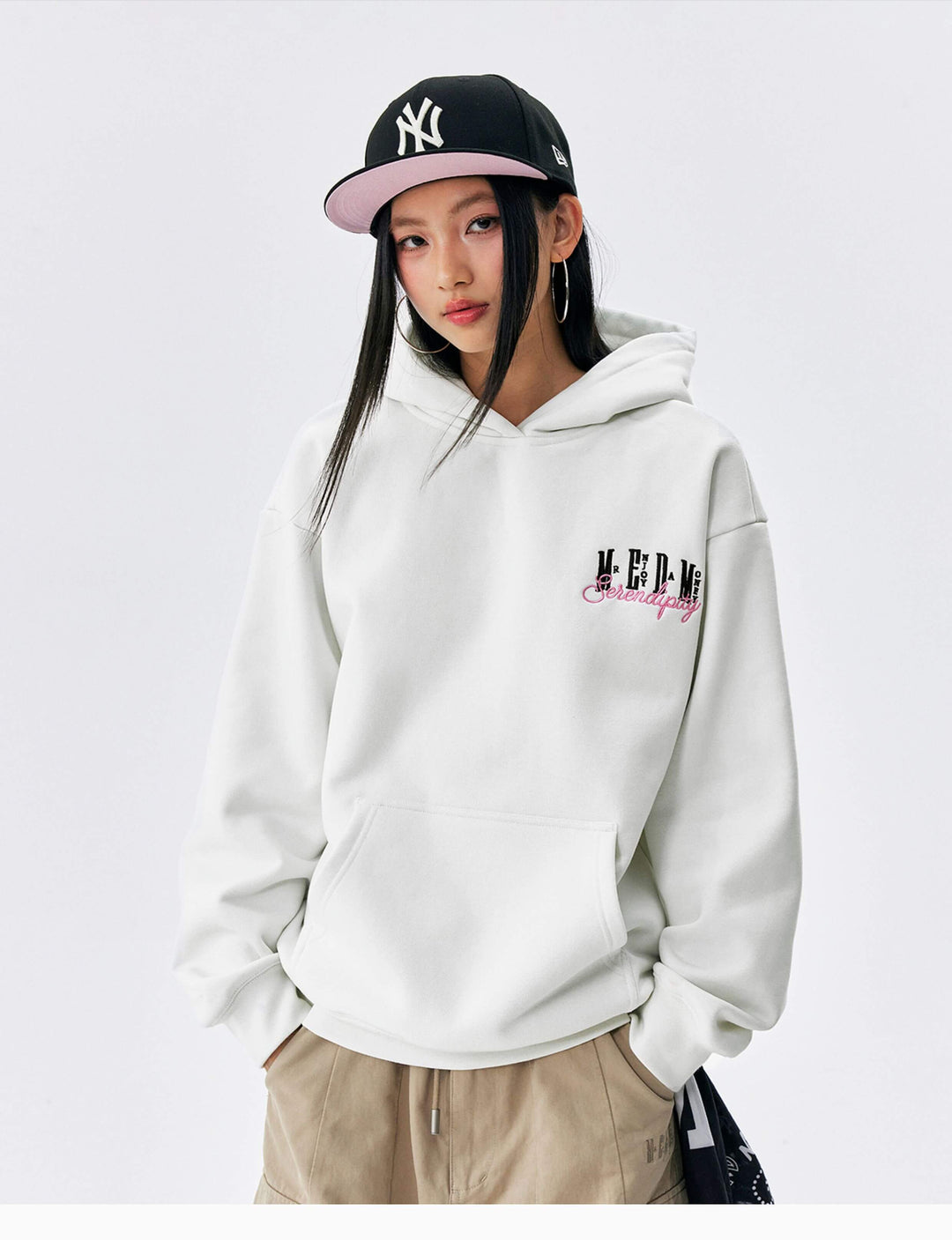 MEDM Basic One Point Embroidered Logo Oversized Hoodie | Face 3 Face