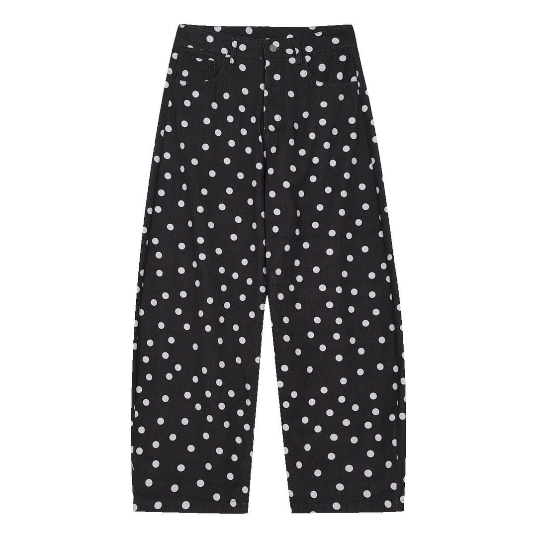 MEDM All Over Polka Dot Print Curved Baggy Pants | Face 3 Face