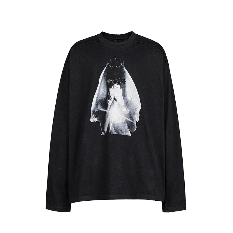 UNDERWATER Black Aged Wash Destroyed Portrait Print Long Sleeve Tee | Face 3 Face