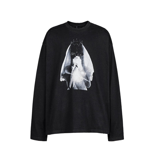 UNDERWATER Black Aged Wash Destroyed Portrait Print Long Sleeve Tee | Face 3 Face