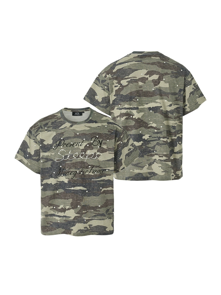 STEEPC Aged Forest Camo Pearl Embellished Print Tee | Face 3 Face