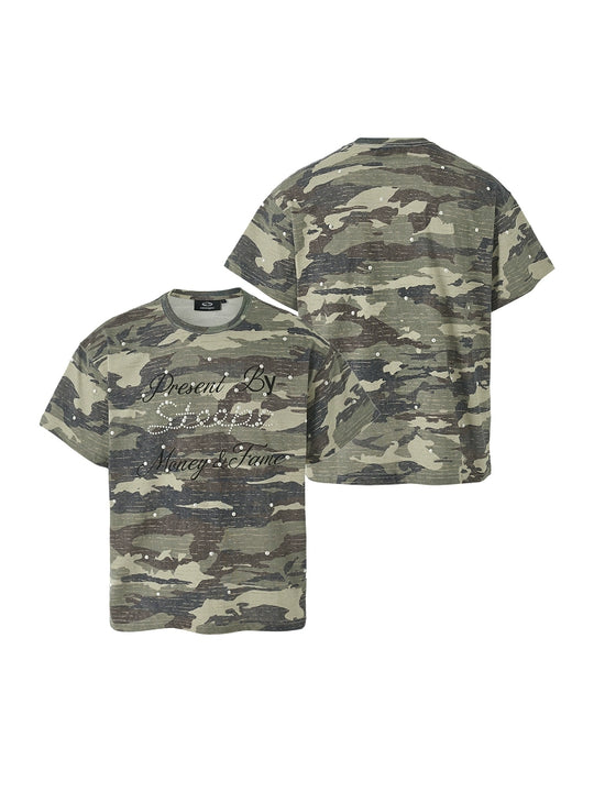 STEEPC Aged Forest Camo Pearl Embellished Print Tee | Face 3 Face