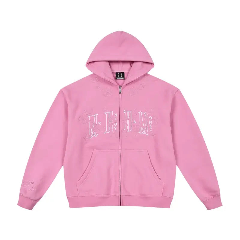MEDM Flower Embroidered Zip Up Hoodie | Face 3 Face