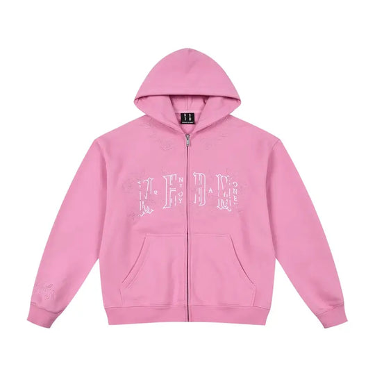 MEDM Flower Embroidered Zip Up Hoodie | Face 3 Face