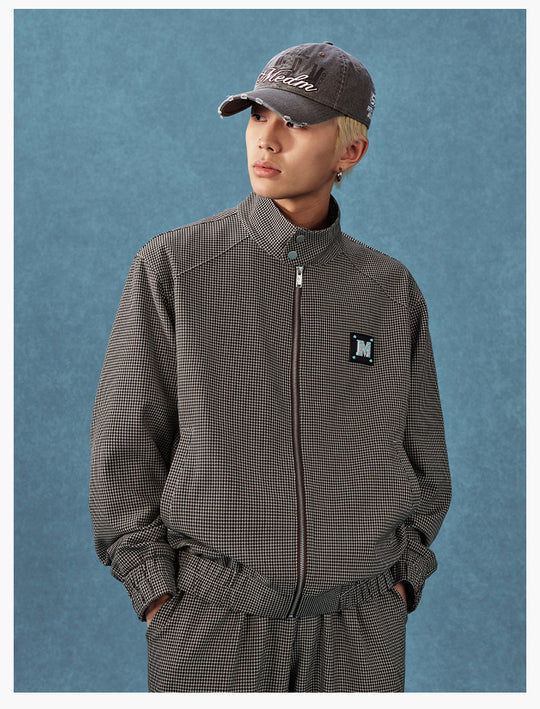 MEDM Houndstooth Leather Logo Track Jacket | Face 3 Face