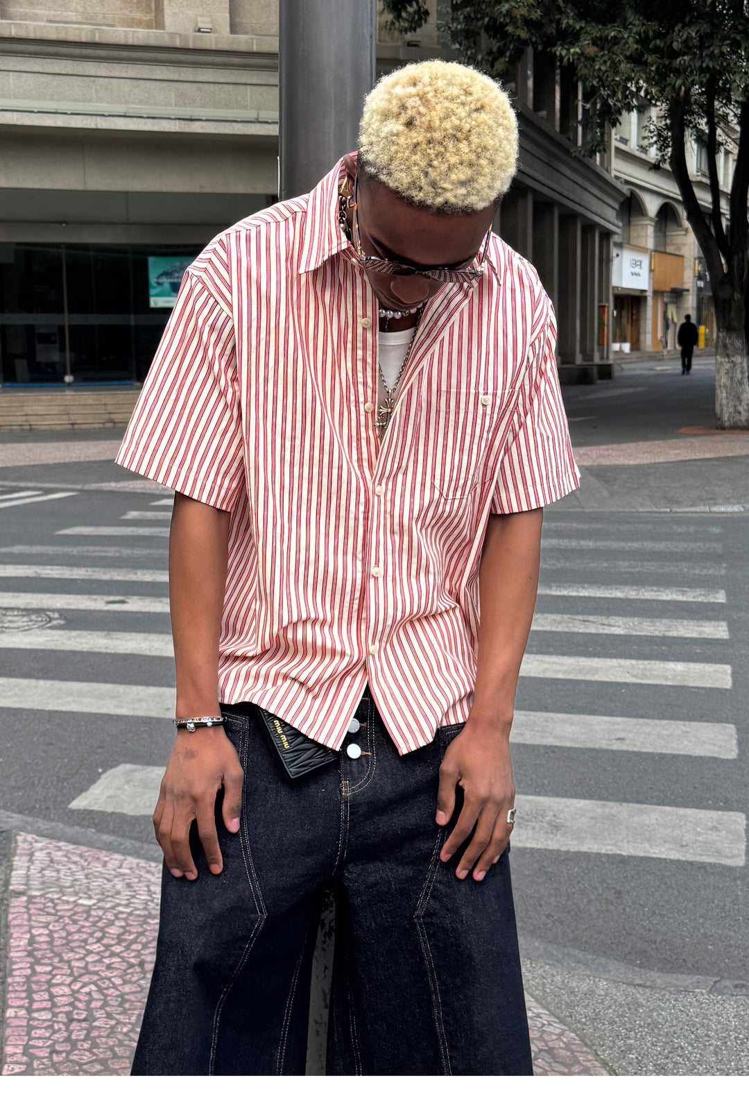 STEEPC Striped Boxy Wide Short Sleeve Shirt | Face 3 Face