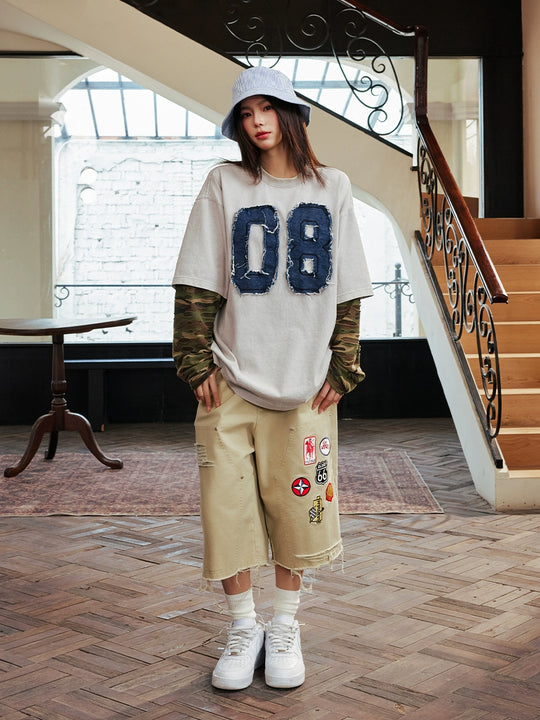 Harsh and Cruel Camouflage Number Destruction Layered Long Sleeve Tee | Face 3 Face