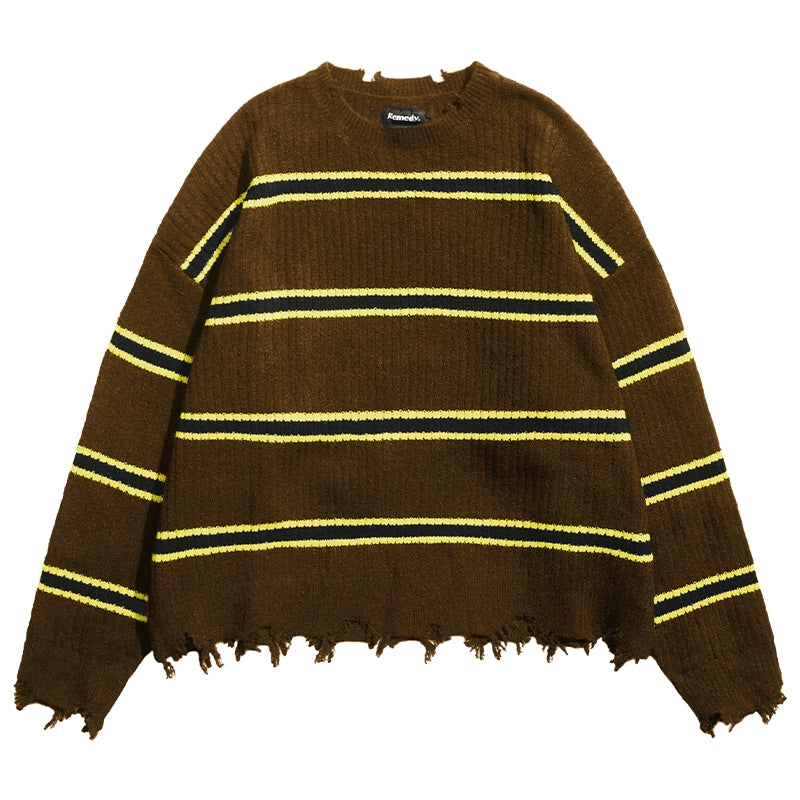 Remedy Striped Distressed Knit Sweater | Face 3 Face