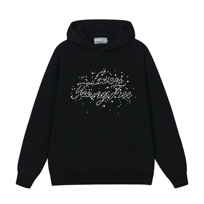 Harsh and Cruel Handwritten Font Pearl Embellished Crafted Hoodie | Face 3 Face