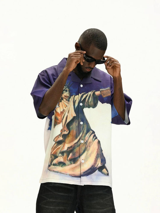UNTILWERICH Statue of Liberty Graphic Short Sleeve Shirt | Face 3 Face