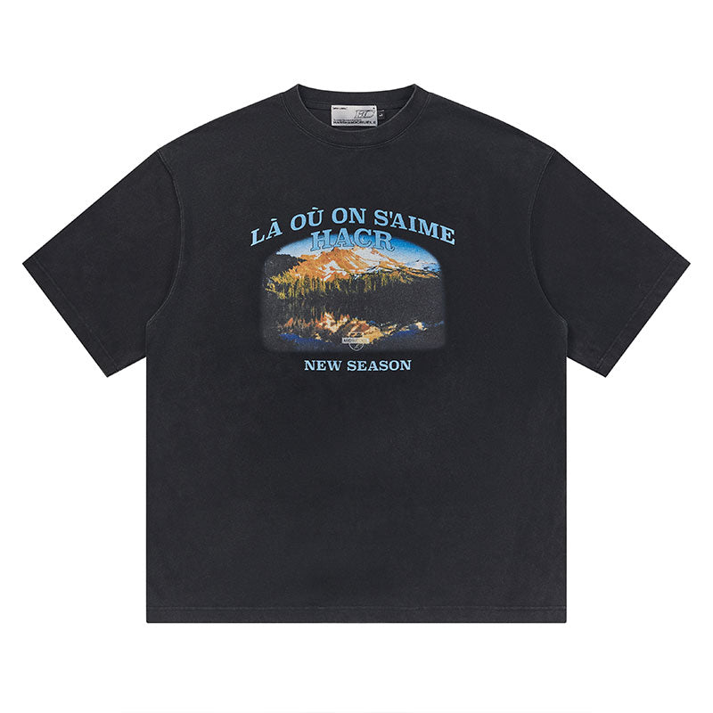 Harsh and Cruel Washed Printed Mountain Tee