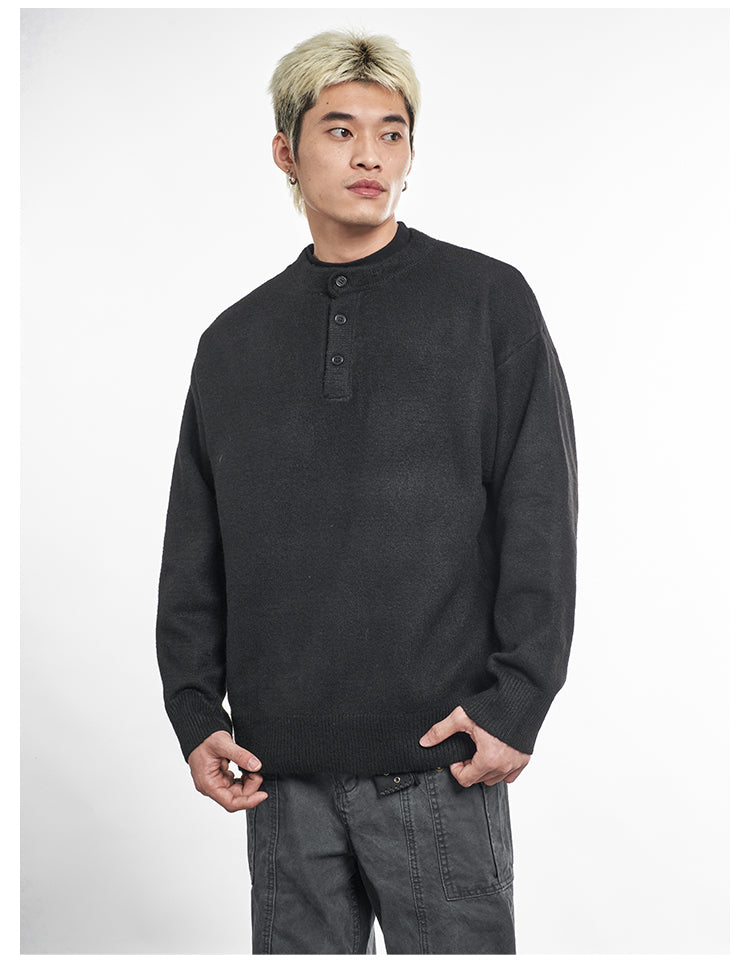 F3F Select Relaxed Fit Henley Neck Knit Sweater | Face 3 Face