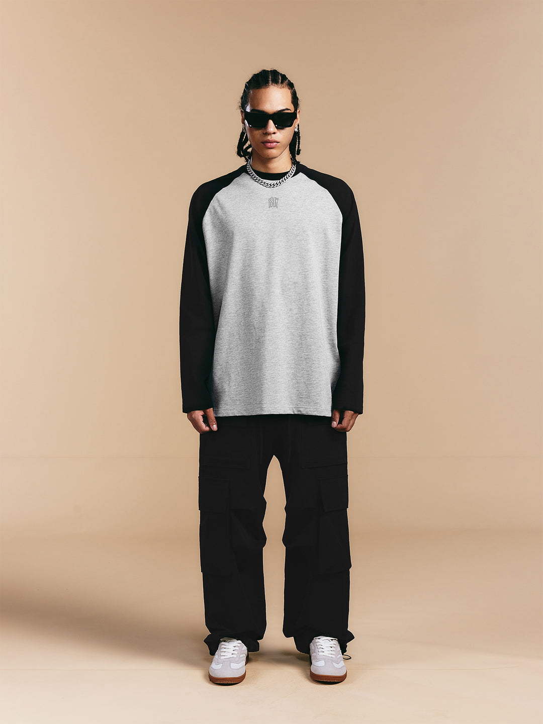 1807 Flocked Print Raglan Long Sleeve Tee | Face 3 Face