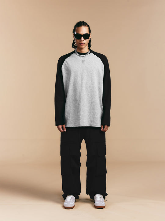 1807 Flocked Print Raglan Long Sleeve Tee | Face 3 Face