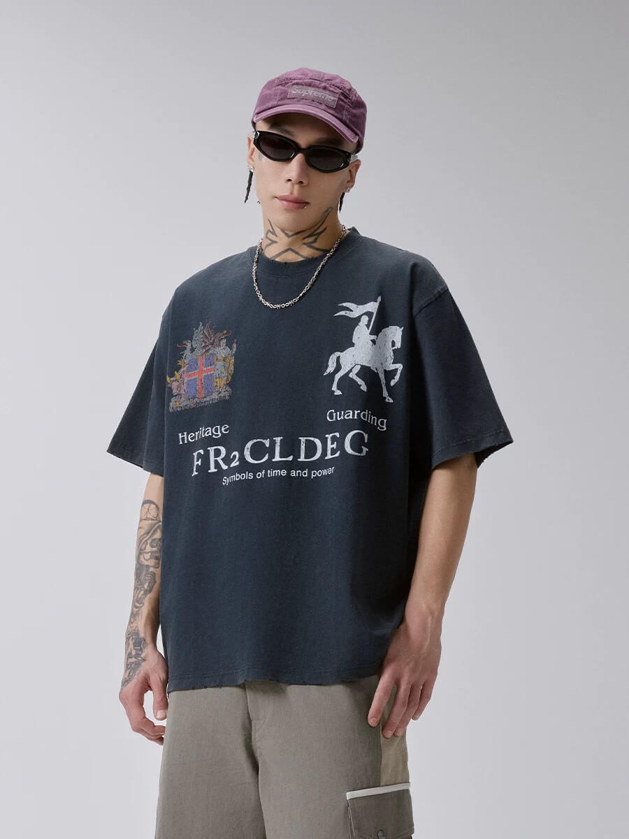 F2CE Heritage Crest Vintage Print Distressed Short Sleeve Tee | Face 3 Face