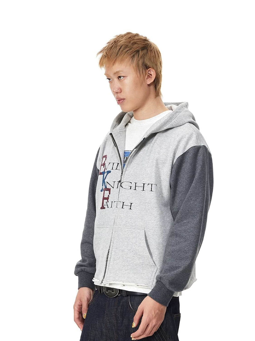 EVILKNIGHT(EK) Color Block Sleeve Cutoff Zip Up Hoodie | Face 3 Face