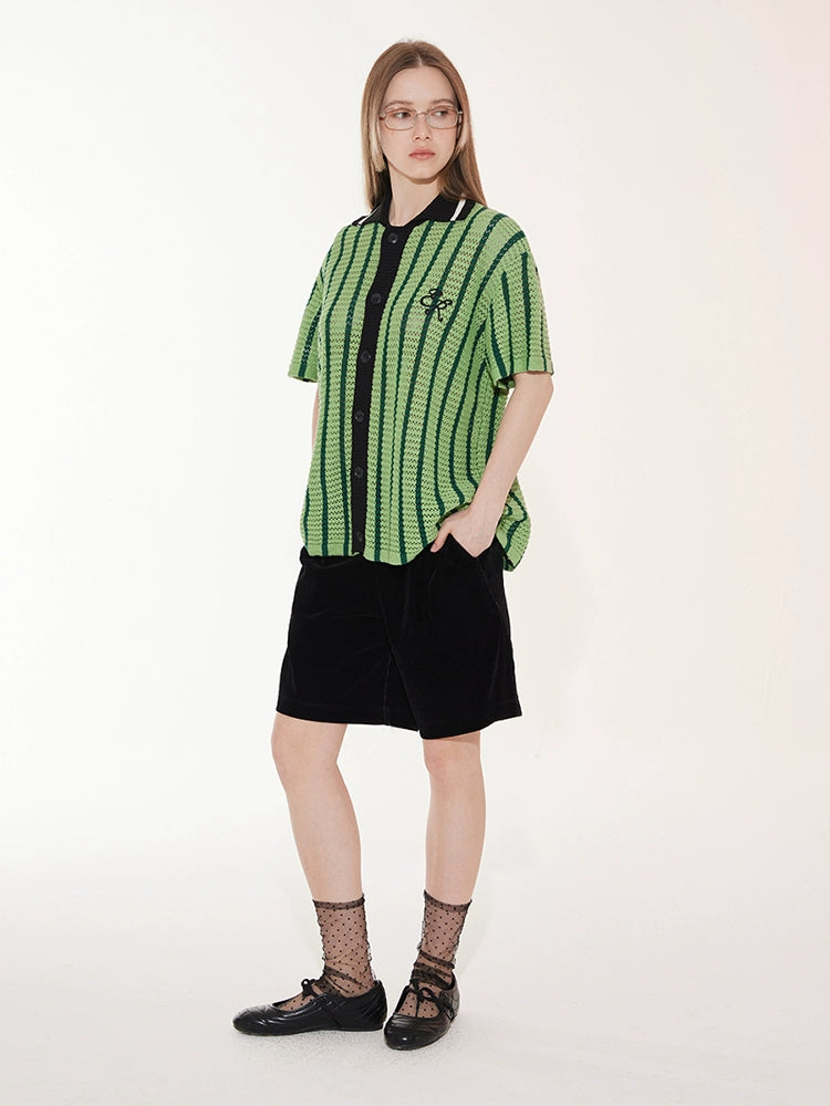 EMPTY REFERENCE Colorblock Striped Knit Short Sleeve Shirt | Face 3 Face