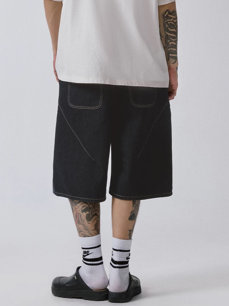 F2CE Plaid Pocket Patchwork Denim Baggy Shorts | Face 3 Face