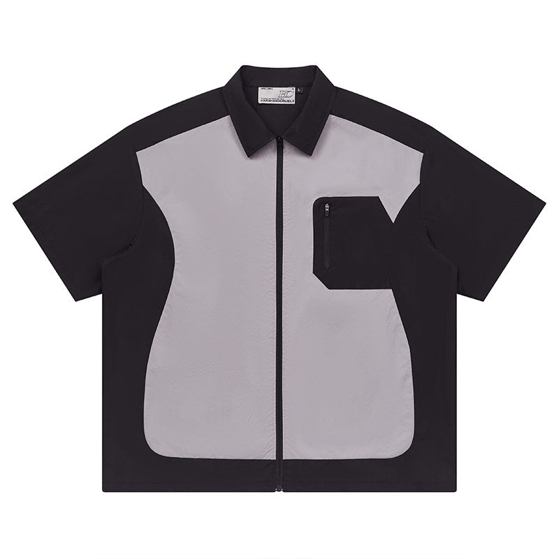 Harsh and Cruel Contrast Stitching Deconstructed Zipper Shirt