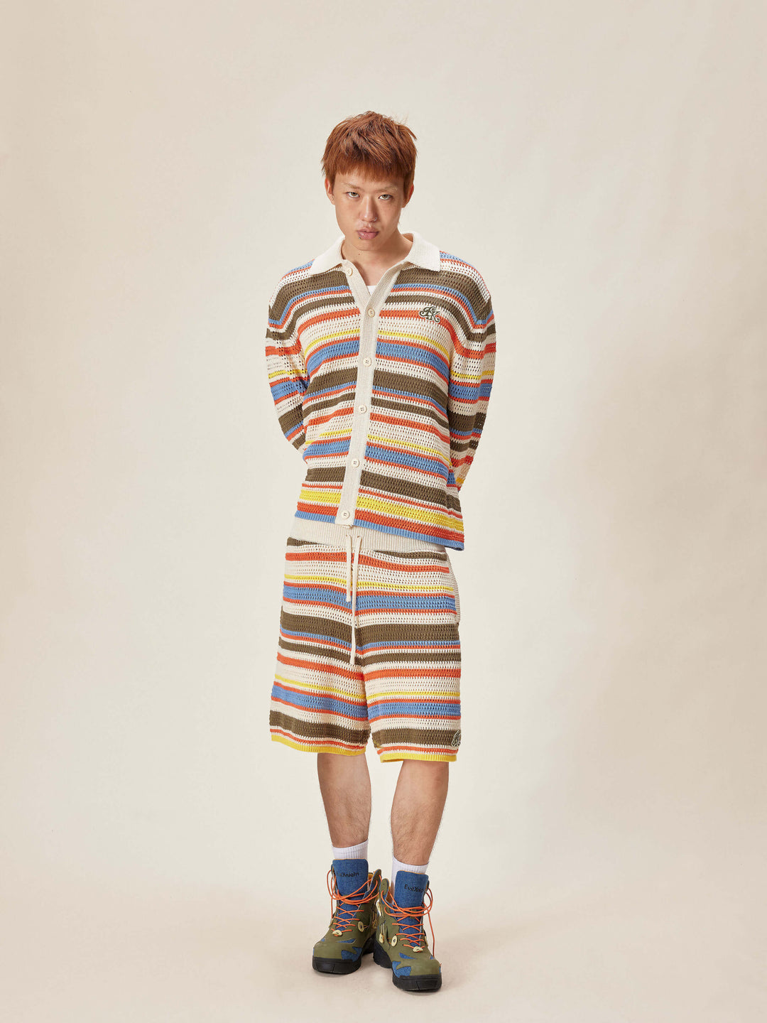EVILKNIGHT(EK) Multicolor Striped Knit Shorts | Face 3 Face