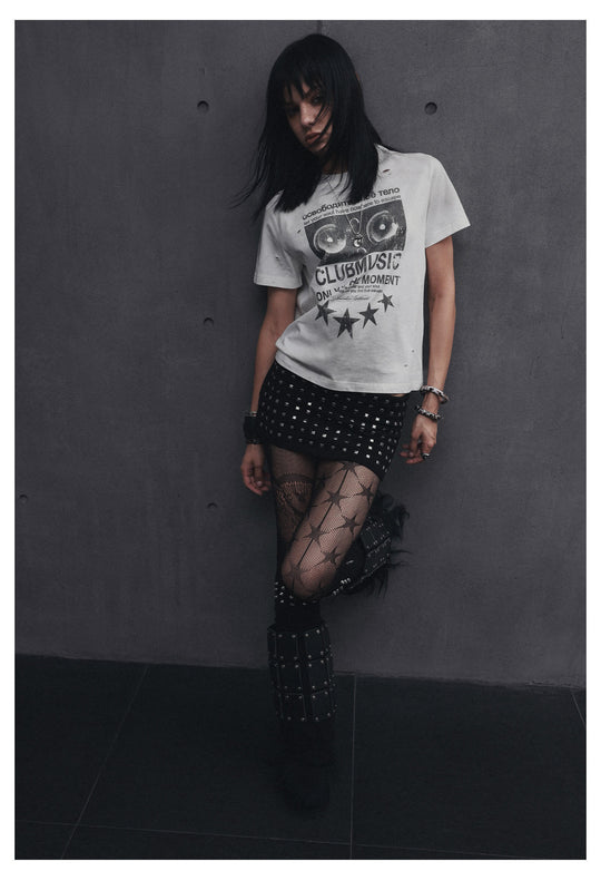 ANTIDOTE Audio Amplifier Graphic Print Distressed Short Sleeve Tee
