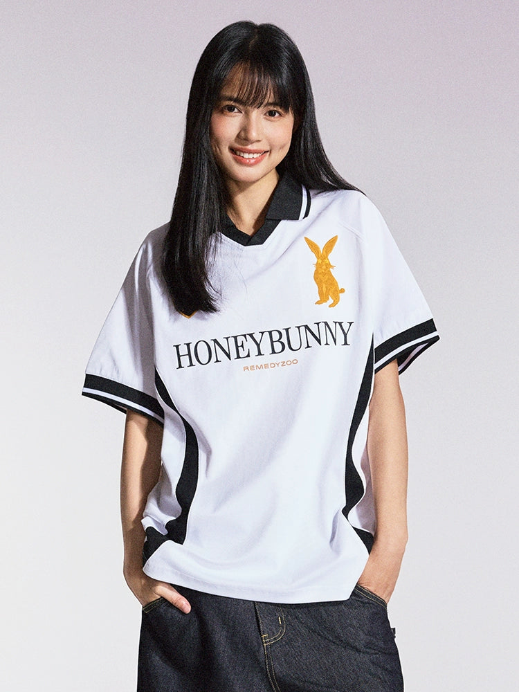 Remedy HONEYBUNNY Rabbit Embroidered Soccer Jersey Polo Shirt | Face 3 Face