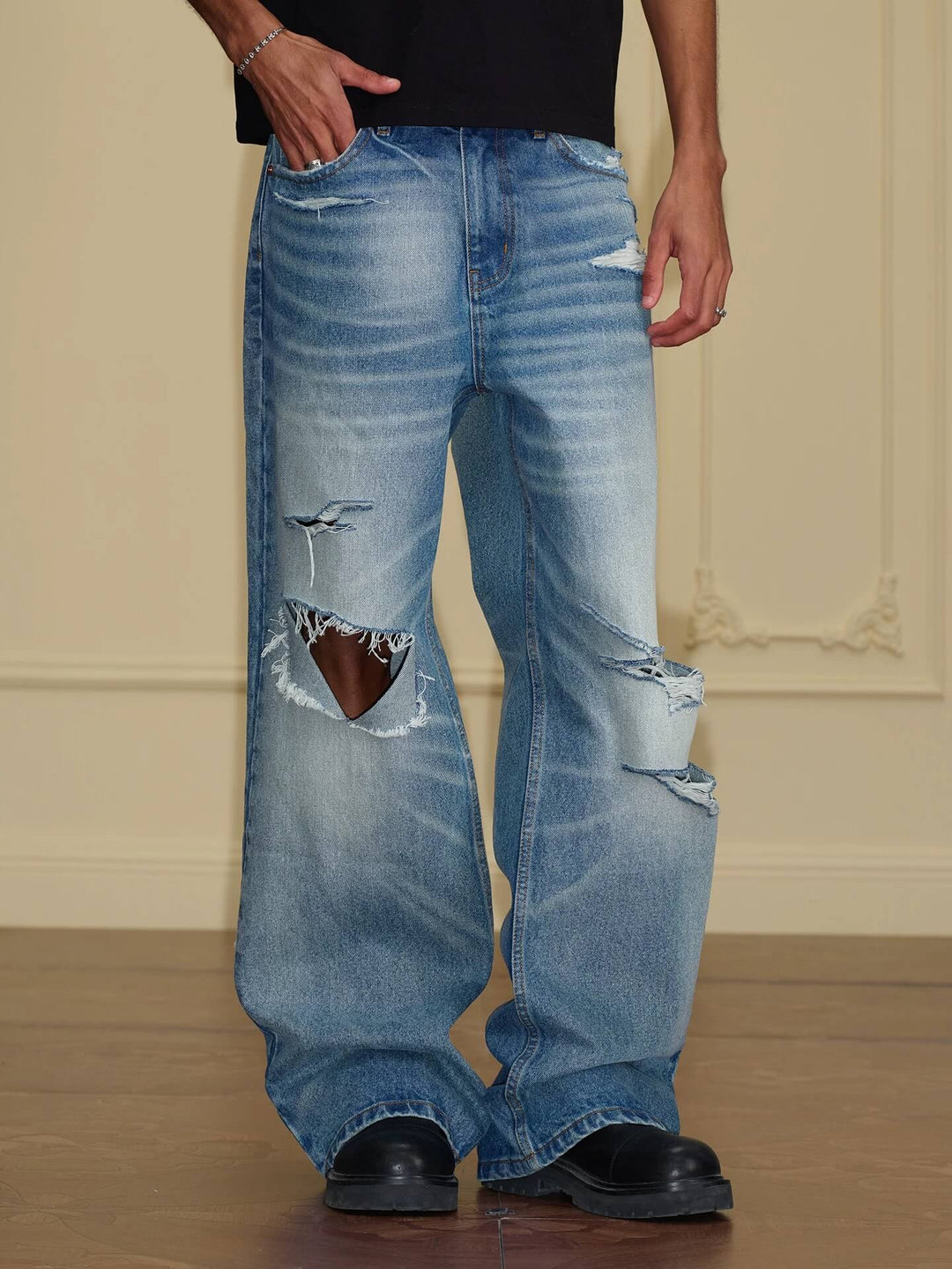 YADcrew Vintage Whiskered Washed Distressed Jeans | Face 3 Face