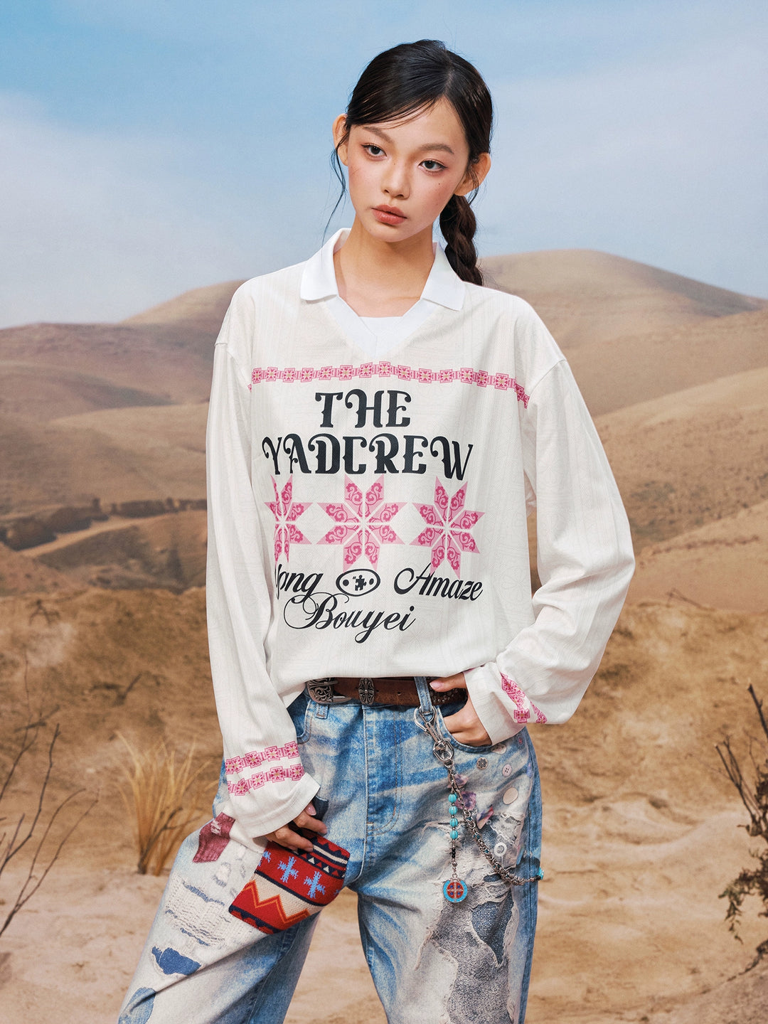 YADcrew Ethnic Pattern Long Sleeve Polo Jersey | Face 3 Face